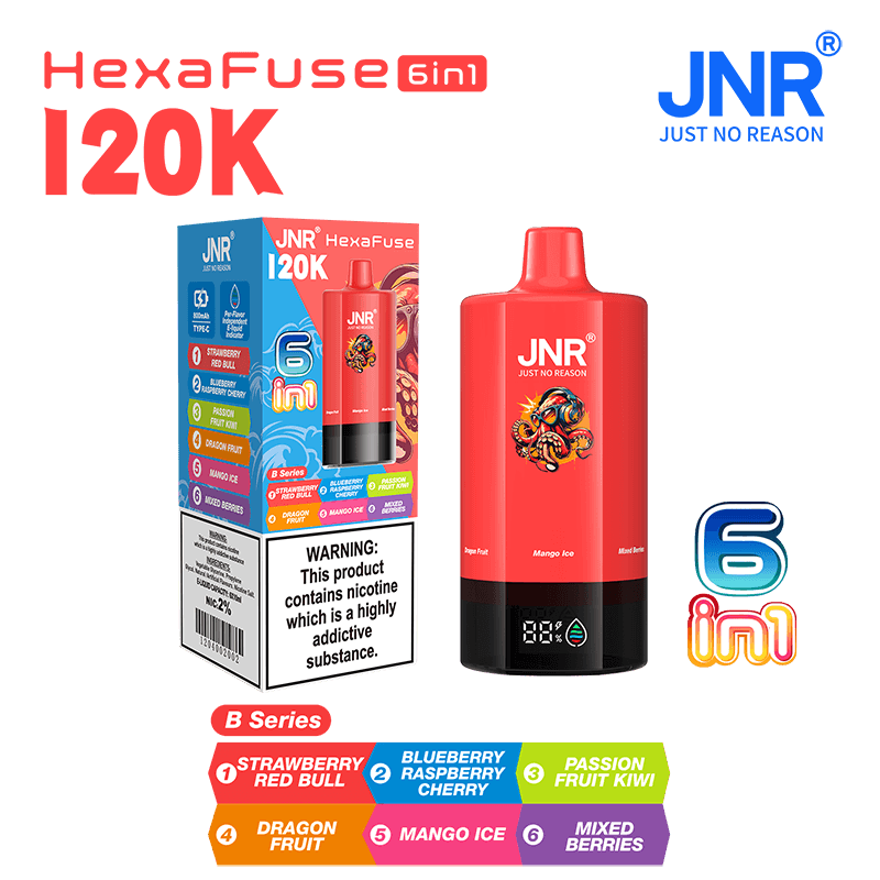 JNR HexaFuse 120000 Puffs 6in1 Disposable Vape 120K E-cigarettes Vaping