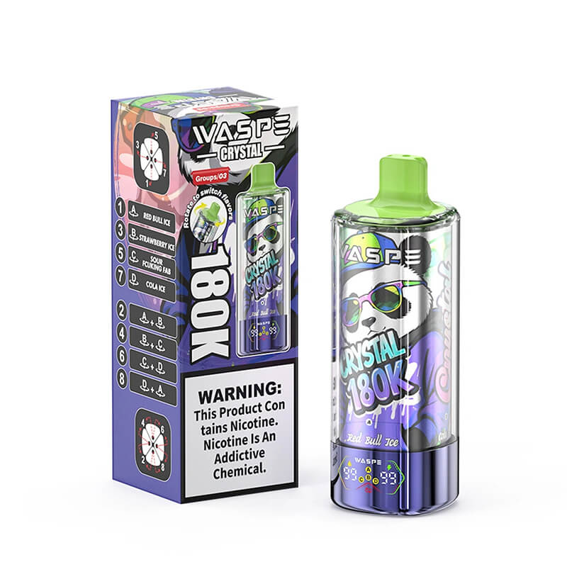 puff red bull flavor disposable vape Waspe Crystal 180000 Puffs 8 Flavors Disposable Vape 180K E-cigarettes